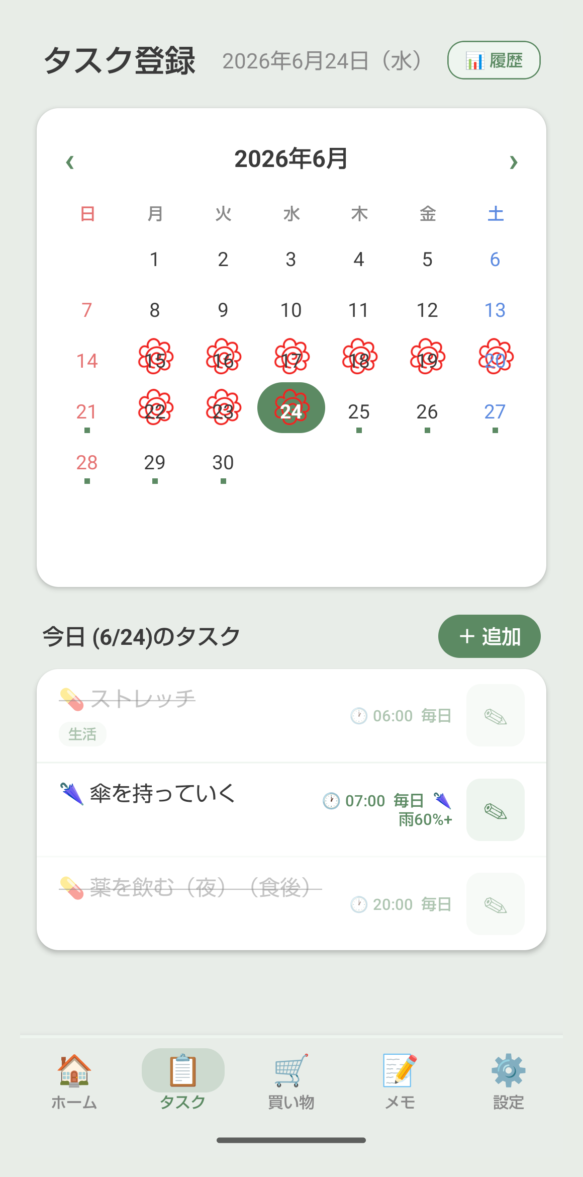 活動履歴カレンダー